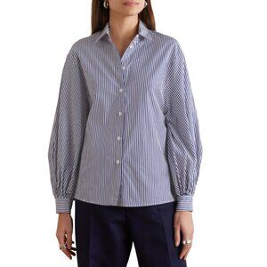 VINTAGE Carol Horn Balloon Barrel Sleeve Cotton Top, Blue and White Stripes
